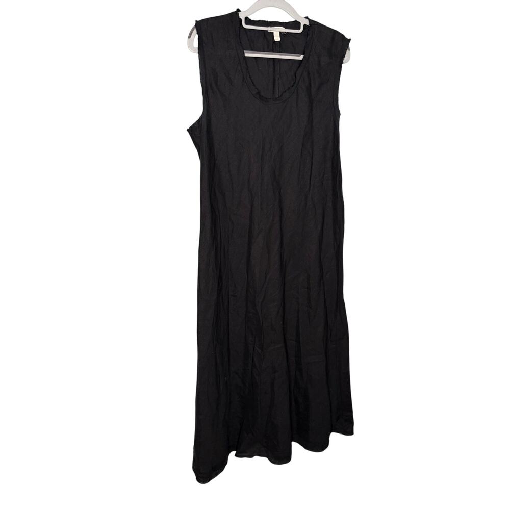 Eileen Fisher black sleeveless organic cotton maxi dress raw hem